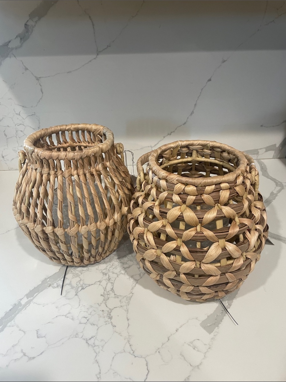 Woven Natural Rattan Basket Candle Holder Lanterns with Handle - Light Tan - Picture 3 of 12